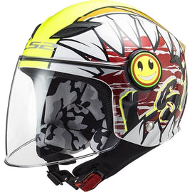 LS2 JUNIOR FUNNY CRUNCH WHITE YELLOW CASCO JET VISIERA BAMBINO OF602