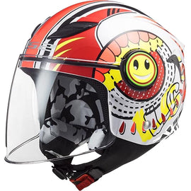 LS2 JUNIOR FUNNY SLUCH RED WHITE CASCO JET VISIERA BAMBINO - OF602