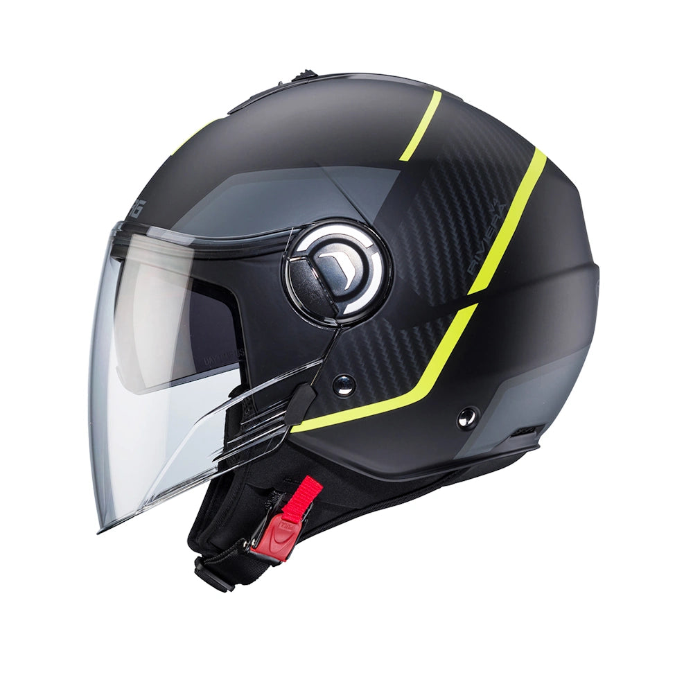 Caberg Riviera V4X  - Geo Matt Black Yellow Fluo Antracite - Casco Jet Doppia Visiera *