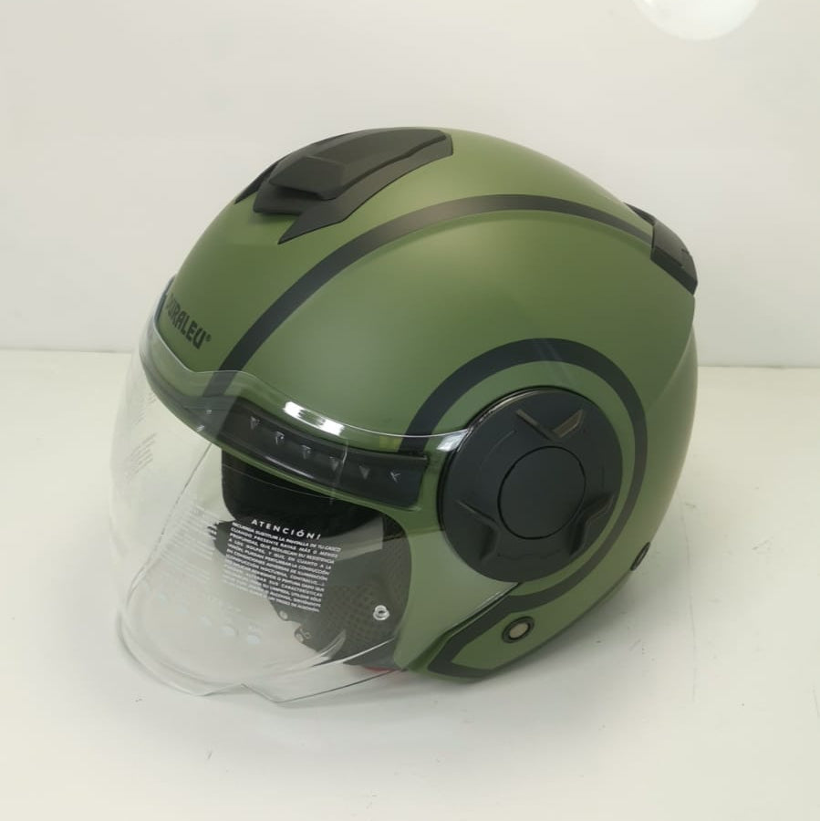 DURALEU STRADA Casco jet visiera - Verde Militare Opaco *