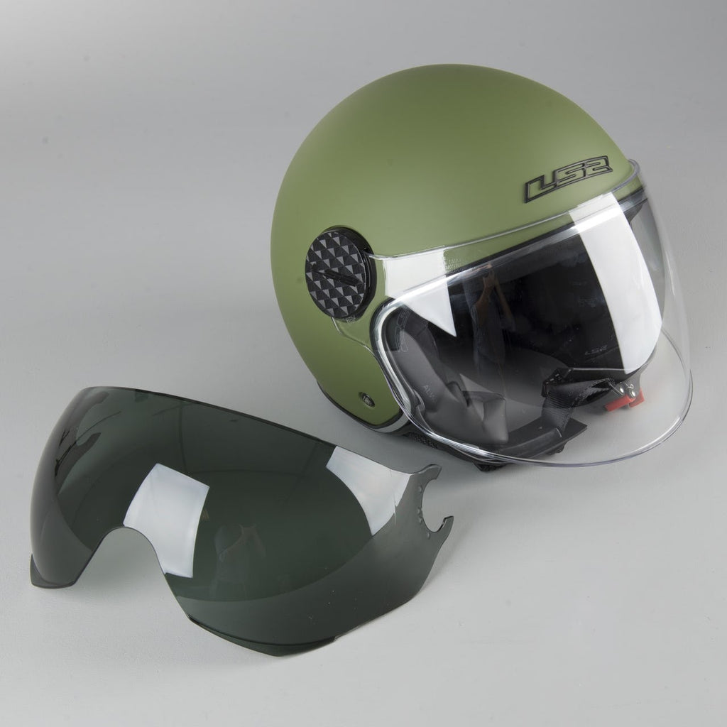 LS2 Sphere Lux Verde Militare Opaco Casco Jet Visiera - OF558 *