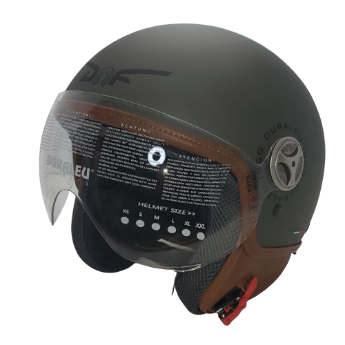 * Duraleu Easy - Verde Militare Opaco / Military Green  Casco Jet Visiera Vintage Misura S
