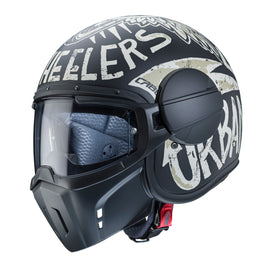 CABERG GHOST NUKE- MATT BLACK/GREY CAFE RACER Casco Jet Visiera Componibile *