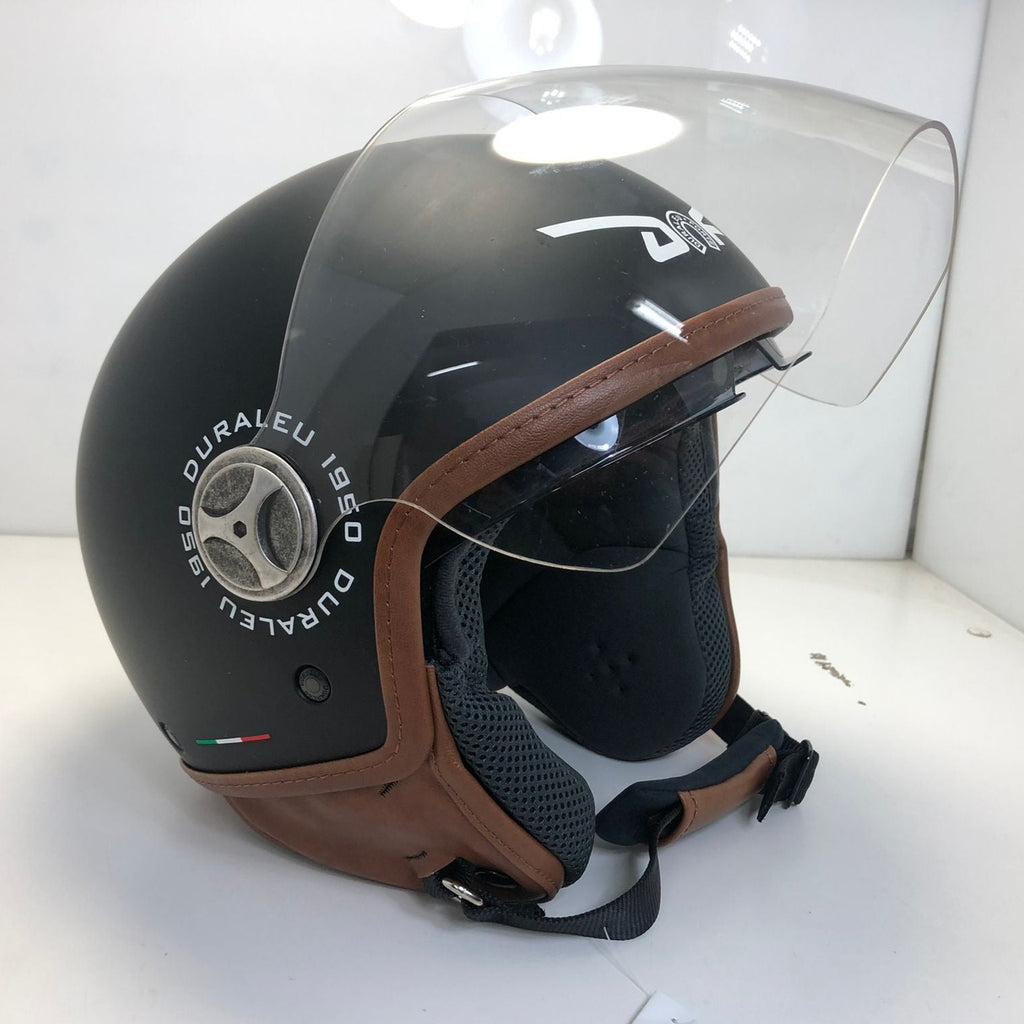 * Duraleu Easy 2.1 - Nero Opaco -Casco Jet Visiera Vintage