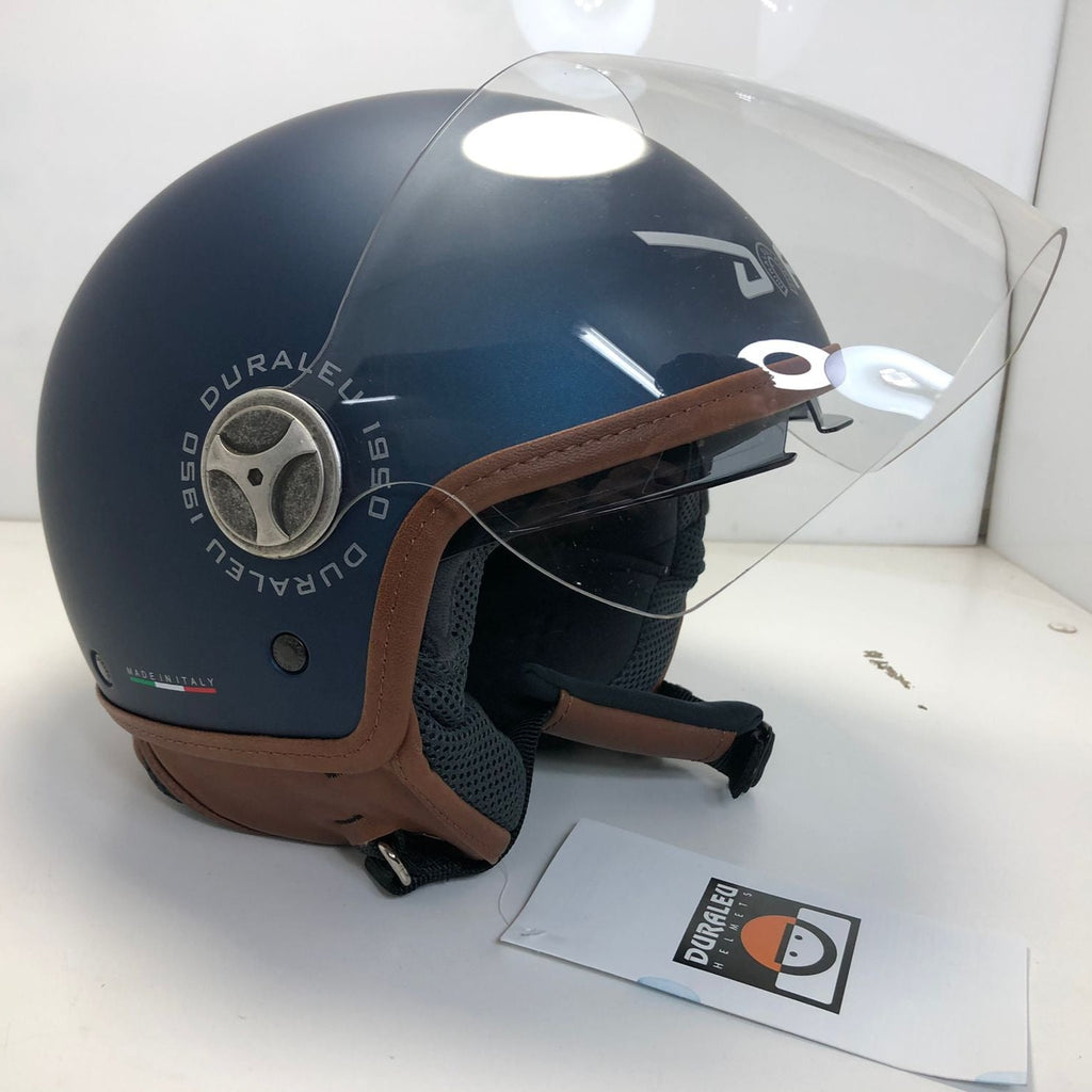 * Duraleu Easy 2.1 - Blu Metal Opaco -  Casco Jet Visiera Vintage